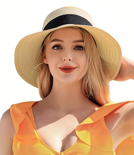 Pleneal Beach Sun Hats for Women, Straw Hat for Women UPF 50+ UV Sun Protection Summer Hat Foldable Roll up Cap - Image 1
