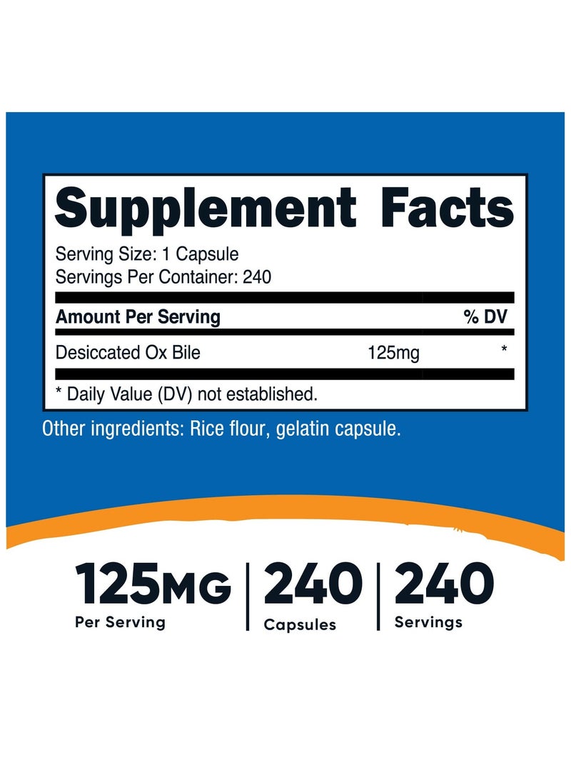 Nutricost - Ox Bile, 125 mg Per Serving, 240 Capsules,240 Serving - Dietary Supplement - Image 1