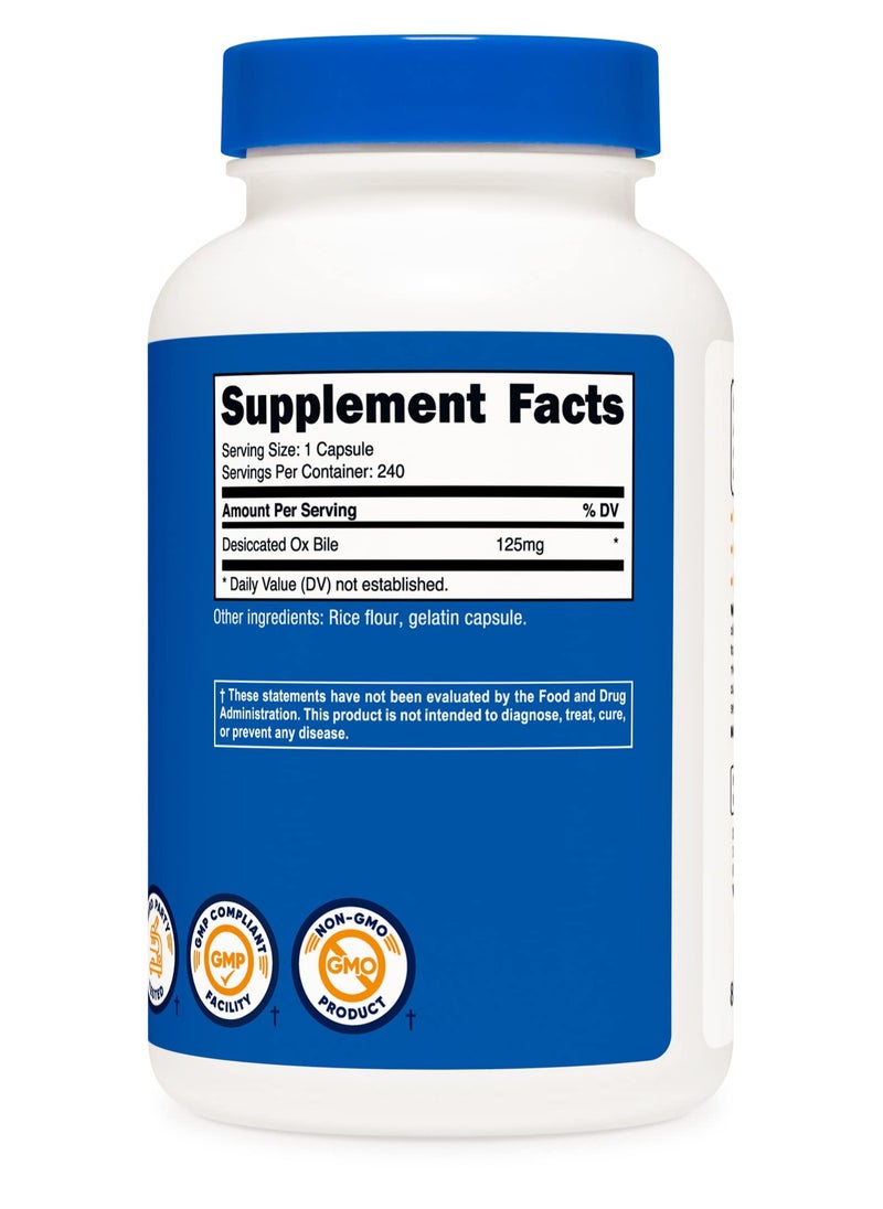Nutricost - Ox Bile, 125 mg Per Serving, 240 Capsules,240 Serving - Dietary Supplement - Image 1