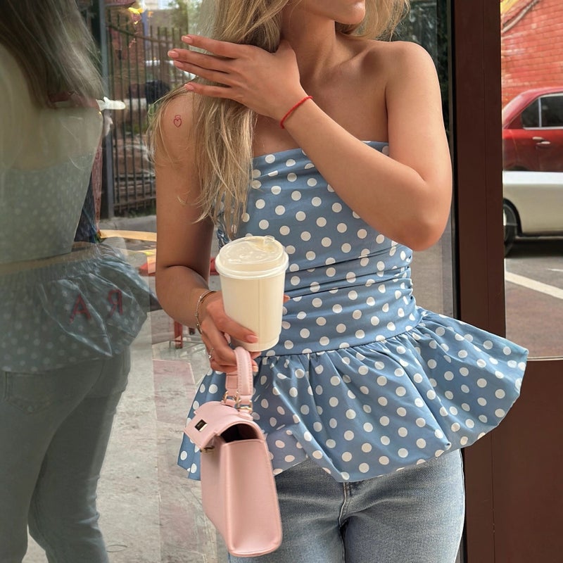Women's Y2K Strapless Polka Dot Top - Image 5