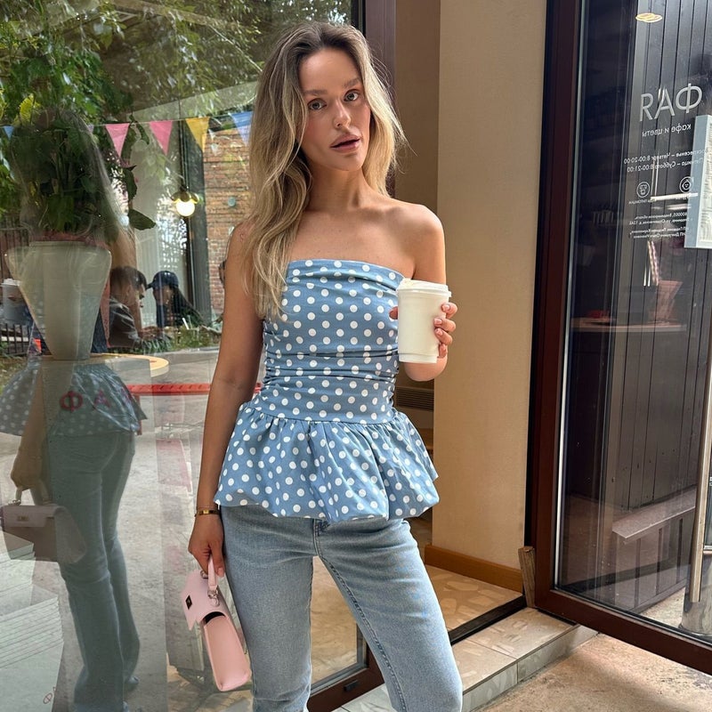 Women's Y2K Strapless Polka Dot Top - Image 4
