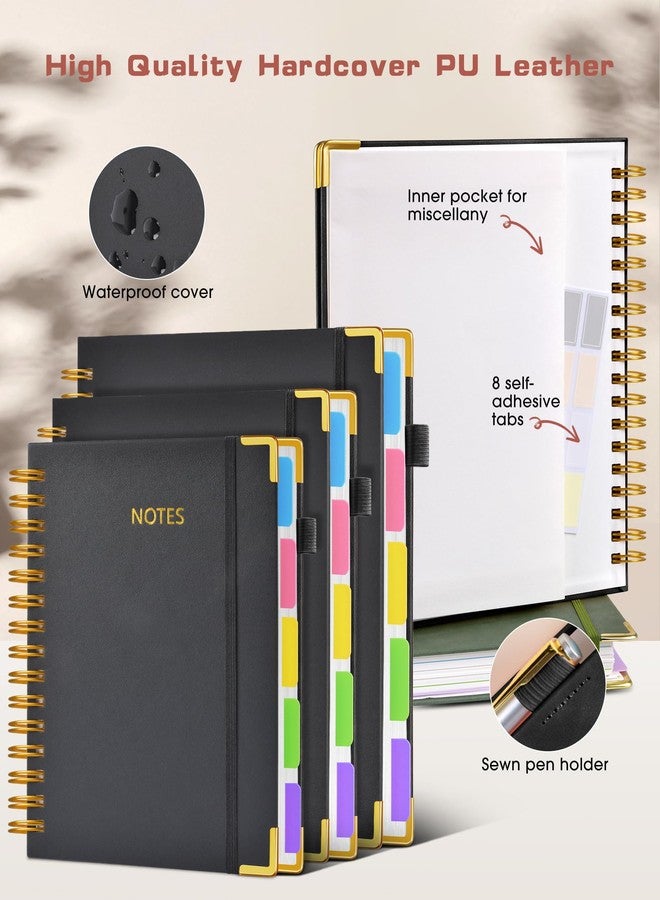 dilitego Hardcover Spiral Notebook 8.5"x11" Journal with Removable Dividers Tabs, 300 Pages Leather 5 Subject Notebook College Ruled, Large A4 Notebooks for Work School, Lined Journal for Women, A4 Black - Image 2