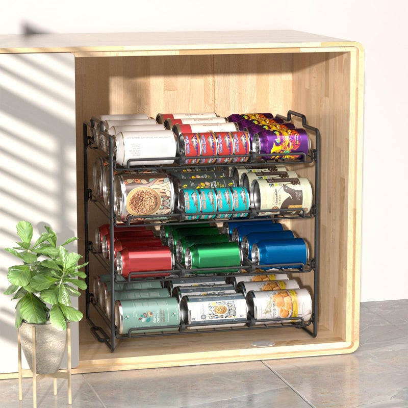 Sulishang 4 Tiers Stackable Can Rack Organizer, Wear-resistant Upgrade Beverage Food Can Dispenser Holder Holds up to 48 Cans for Kitchen Cabinet and Pantry (Black) - Image 5