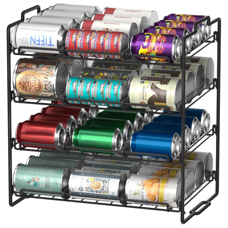 Sulishang 4 Tiers Stackable Can Rack Organizer, Wear-resistant Upgrade Beverage Food Can Dispenser Holder Holds up to 48 Cans for Kitchen Cabinet and Pantry (Black) - Image 1