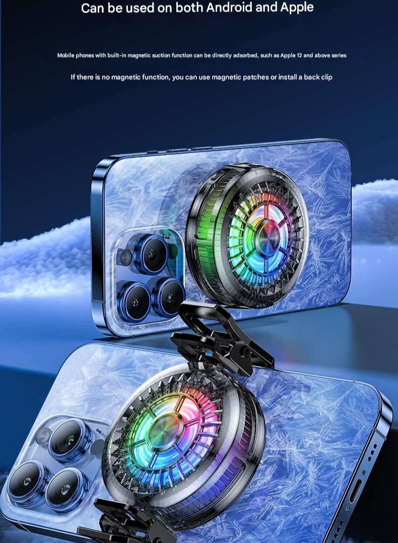 مونستون كرييشونز مبرد هاتف محمول، تصميم مغناطيسي + مشبك 2 في 1 فائق النحافة، تبريد شبه موصل 15 واط، إضاءة RGB قابلة للتشغيل/الإيقاف، مروحة هادئة للألعاب والبث المباشر وتصوير الفيديو، متوافق مع سلسلة iPhone 12–17 ونظامي iOS/Android وأجهزة iPad - Image 4