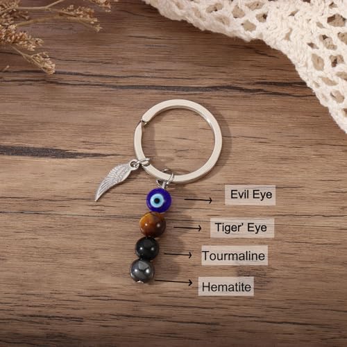 AULSIEY Evil Eye Keychain Charms Decor, Evil Eye Jewelry Triple Empath Protection Keychain for Women, Emotional Protection Healing Crystals Keychains Mental Health Gifts, Natural Crystal Keychains - Image 5