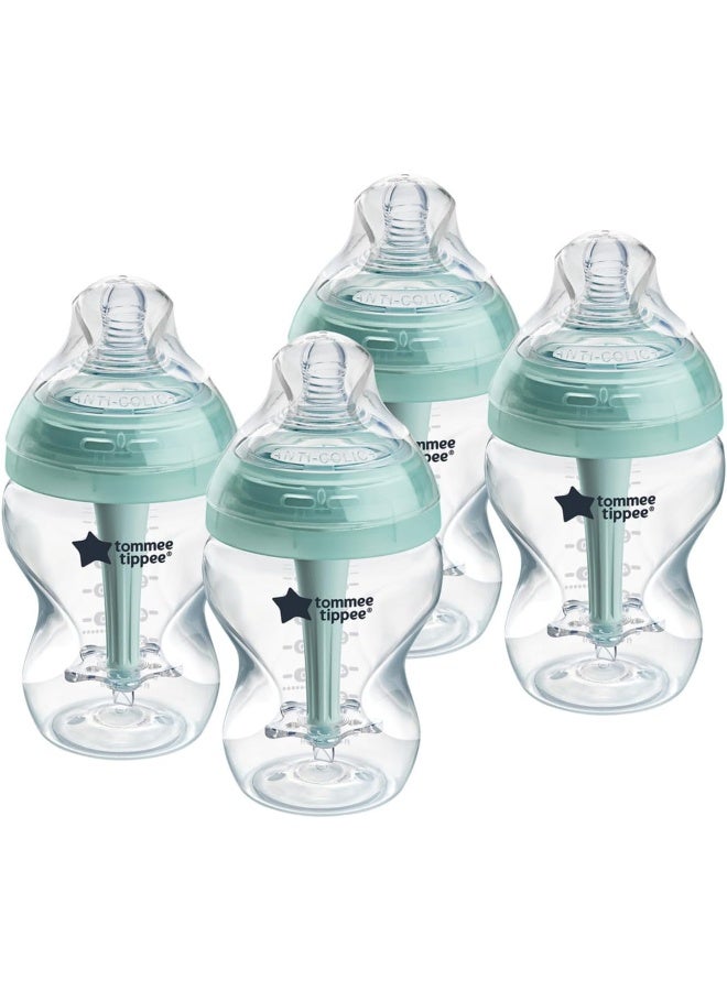 Tommee Tippee Baby Bottles, Advanced Anti-Colic Baby Bottle with Slow Flow Breast-Like, 9oz, 0m+, Self-Sterilizing, Baby Feeding Essentials, Pack of 4