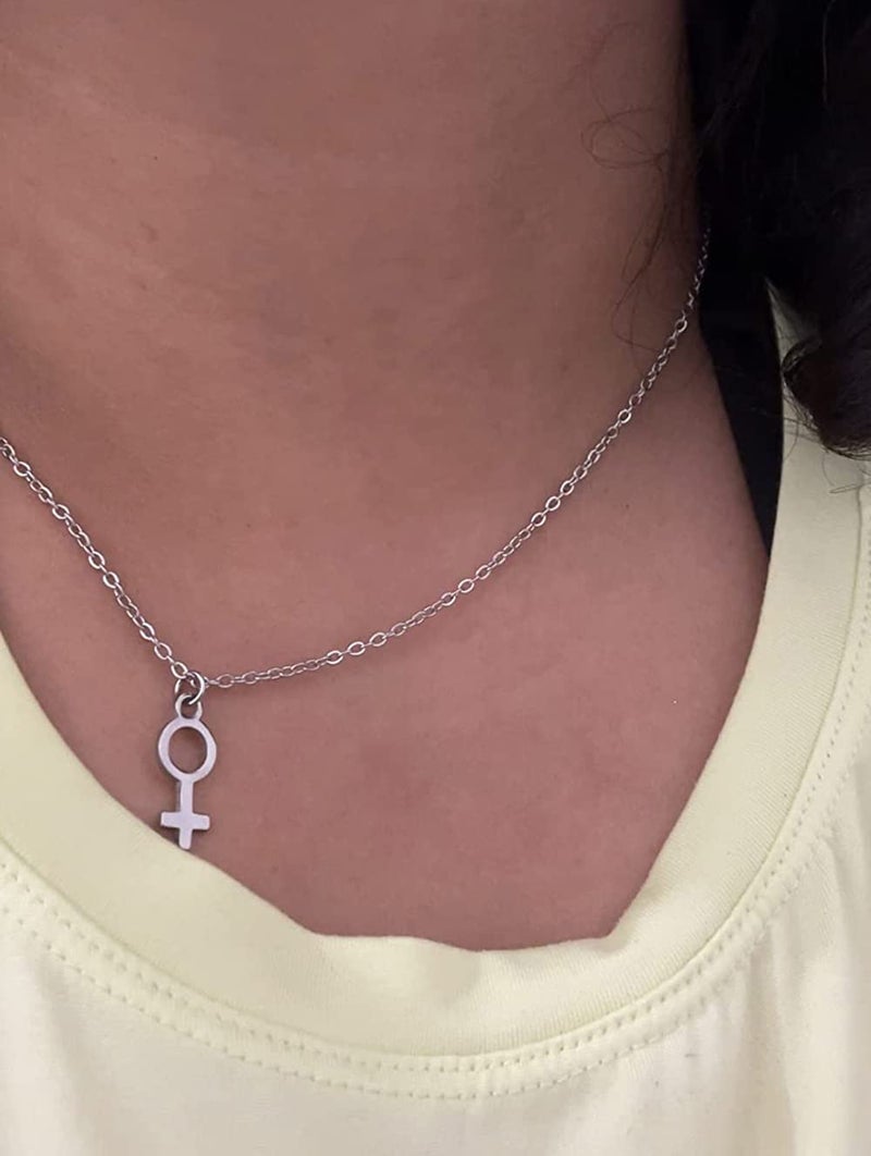 MANZHEN Simple Feminine Astrological Gender Symbol Necklace Stainless Steel 18 Inch (Hand Polished Stainless steel/Silver Look) - Image 4