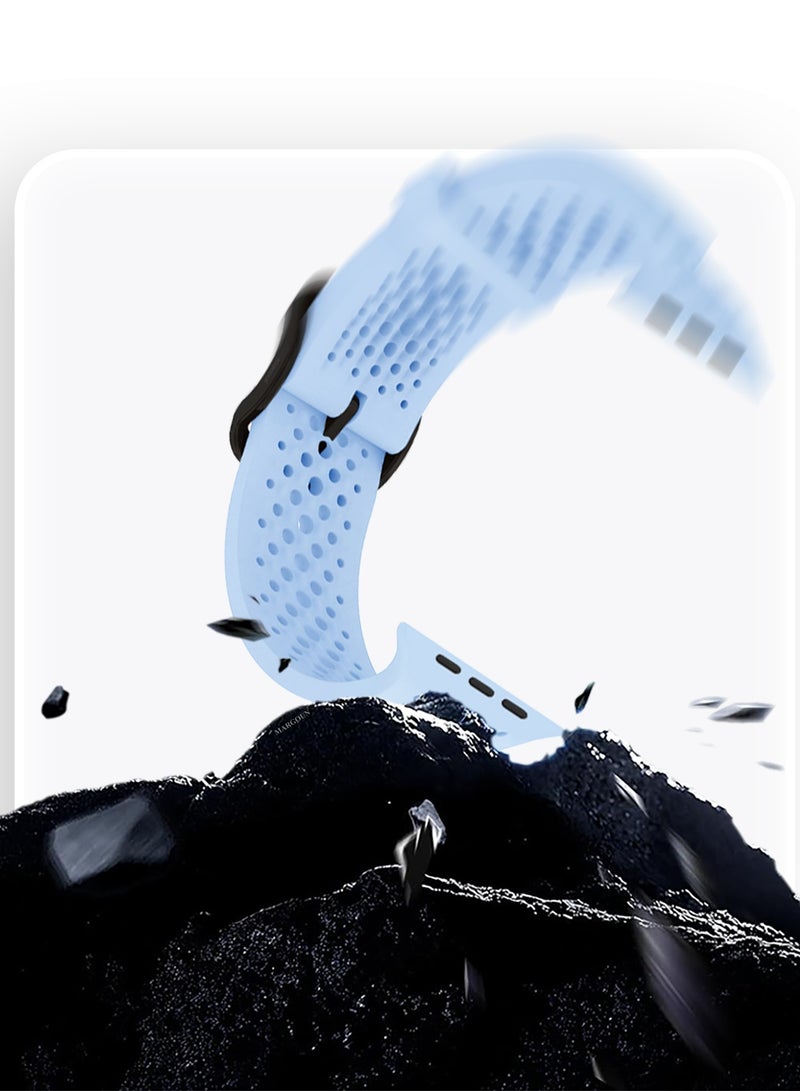 49mm/45mm/44mm/ Sport Silicone Watch Band Compatible with Apple Watch Series 9/8/7/6/5/4/3/2/1 & SE – Breathable Soft Strap with Buckle - Light Blue - Image 3