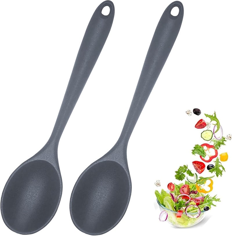 Ecerangus 2 Pcs Silicone Nonstick Mixing Spoon,10.6Inch Silicone Spoons for Cooking Heat Resistant, Cooking Utensil for Kitchen Cooking Baking Stirring Serving (Grey) - Image 1