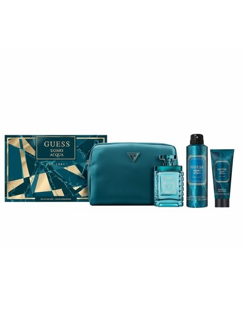 GUESS Uomo Acqua EST. 1981 Gift Set for Men EDT 100ml+Body Spray: 226 ml+Shower Gel: 100 ml+Pouch - Image 1