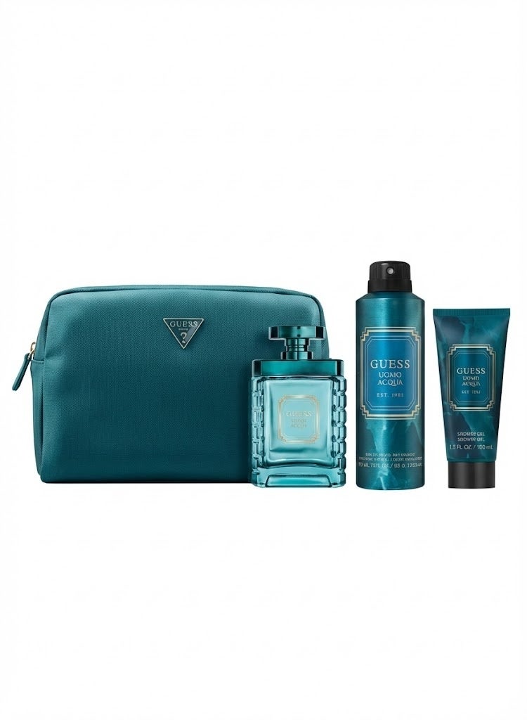 GUESS Uomo Acqua EST. 1981 Gift Set for Men EDT 100ml+Body Spray: 226 ml+Shower Gel: 100 ml+Pouch - Image 2