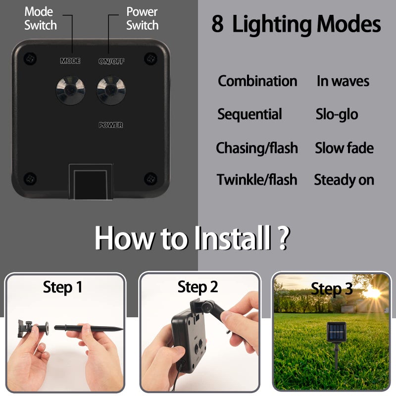 Selarlyt 2 Pack Solar String Lights Outdoor, 200 LED Extra-Long 72FT Solar Powered Lights with 8 Lighting Modes, Waterproof Outdoor Lighting Decoration for Garden, Patio, Balcony, Xmas, Wedding, Party - Image 4