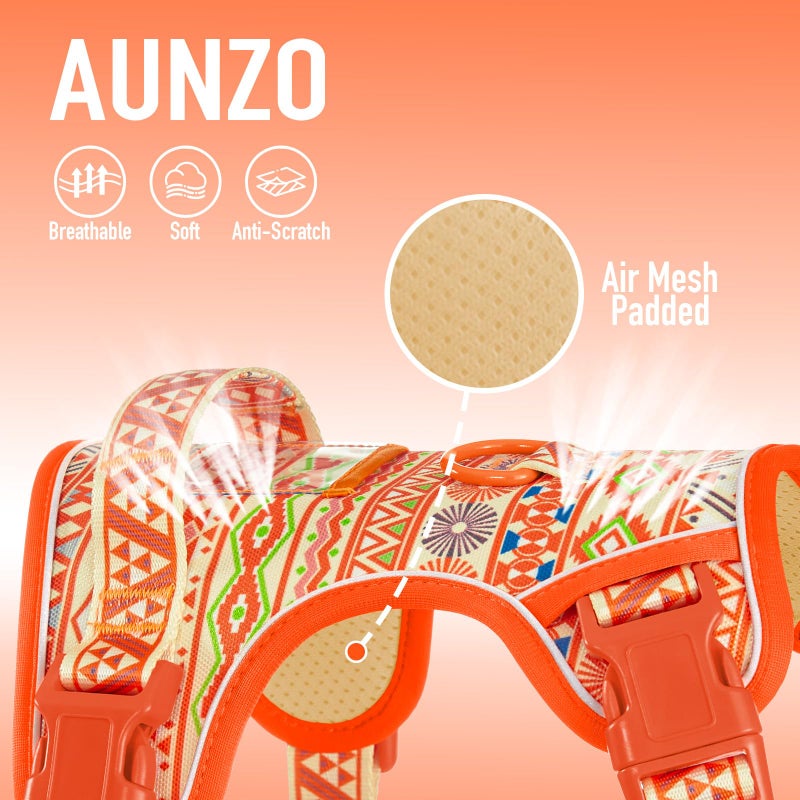 AUNZO No Pull Dog Harness for Large Dogs with 2 Metal Clips, Easy On/Off with Neck Buckle, Heavy Duty Adjustable Puppy Vest, Breathable Pet Harness with Easy Control Handle, Orange Ethnic L - Image 4