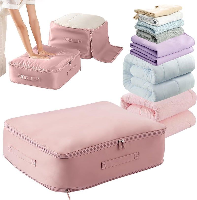 SHOPELLA Ultra Space Saving Self Compression Organizer Bags Heavy Duty Moving Bags with Zipper Ideal for Comforters Blankets Bedding and Clothes 52 x 42 x 15 cm - Image 1