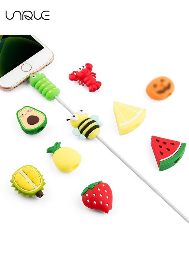 Unique 10Pcs Cable Protector, Cable Saver, Fruit Animal Charging Cable Buddies, Cable Protect Sets …Compatible for iPhone iPad Charger Cable Only - Image 1