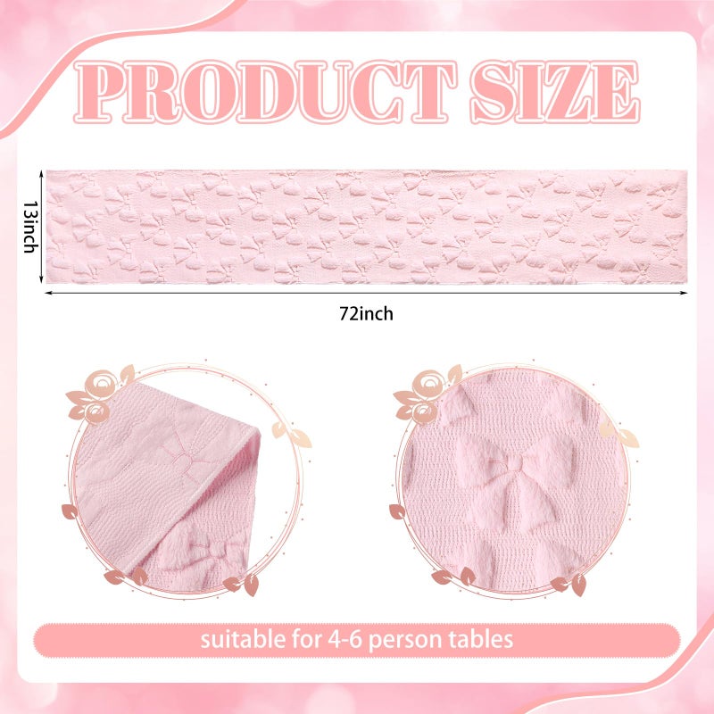 Breling Pink Bow Table Runner Coquette Room Decor Bedside Cute Dresser Scarf Faux Fur Soft Coquette Bow Table Cover for Birthday Baby Shower Party Kitchen Dining Desk Decoration, 12" x 72" - Image 2