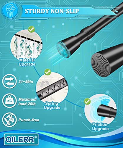 QILERR Small Tension Rods 16 to 28 Inches, Adjustable Short Extension Curtain Rod, Heavy Duty Spring Loaded Mini tension rods for Windows, Curtain, Closet, Clothes, Diameter 1inch, Black - Image 2