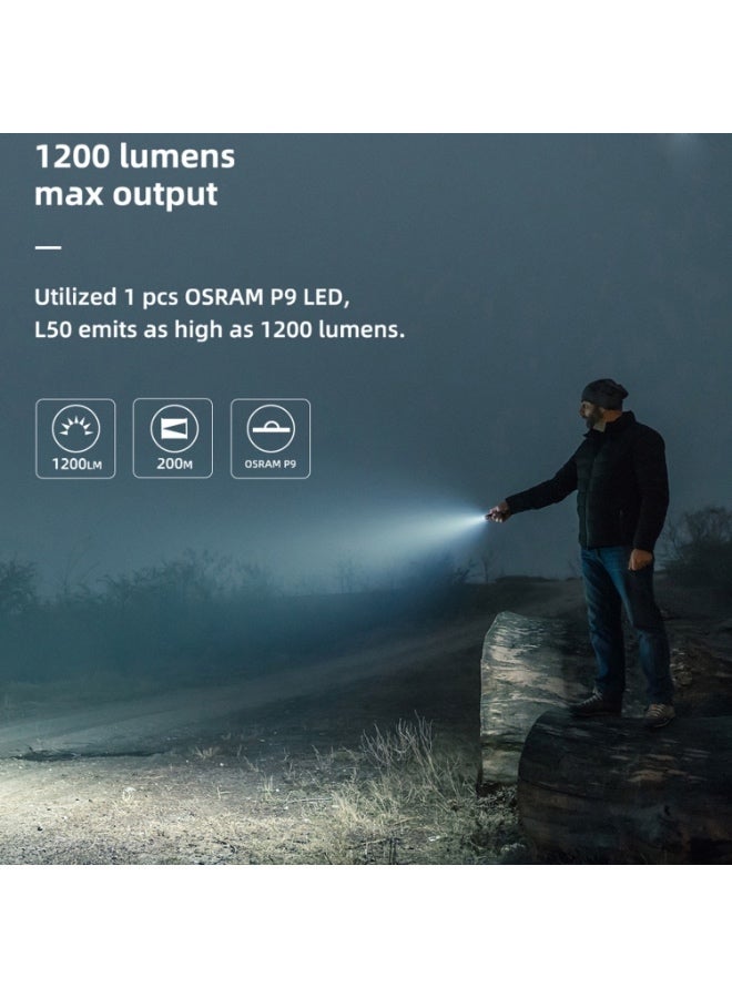 وبين مصباح يدوي محمول خارجي WUBEN L50 مصنوع من الألومنيوم بإضاءة LED قوية وقابل لإعادة الشحن عبر USB - Image 5