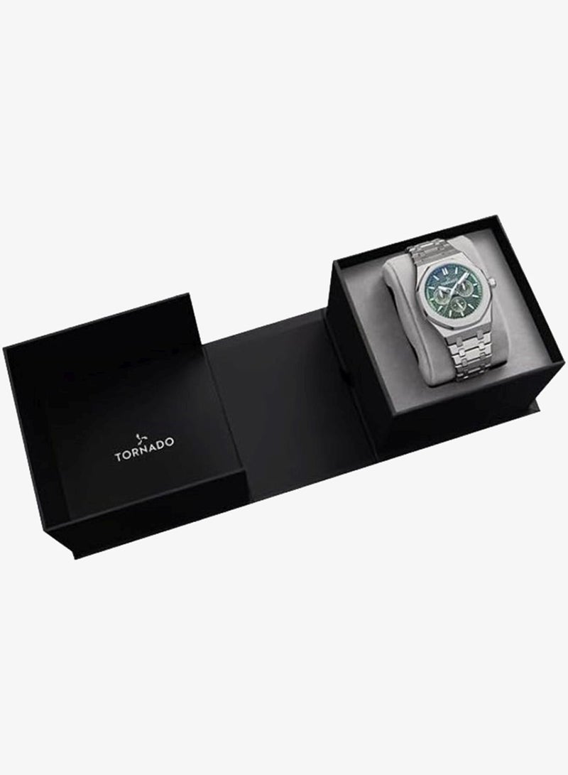 Tornado Aurora Men's Miyota 6P29 Movement Watch, Multi Function Display and Stainless Steel Brushed Bracelet Strap - T23104-SBSH, Silver - Image 4