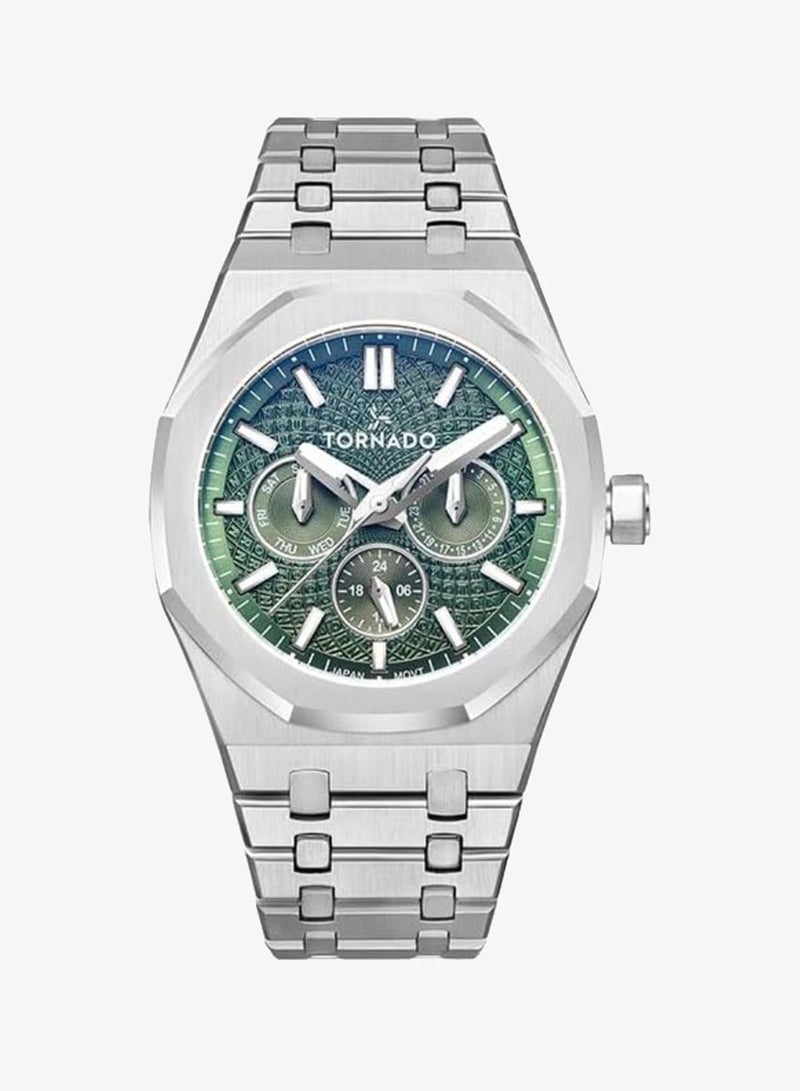 Tornado Aurora Men's Miyota 6P29 Movement Watch, Multi Function Display and Stainless Steel Brushed Bracelet Strap - T23104-SBSH, Silver - Image 1