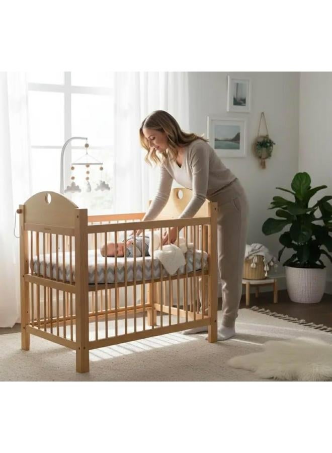 Wood Baby Bed with Side Opening Attachment for Easy Mom Access - Image 1