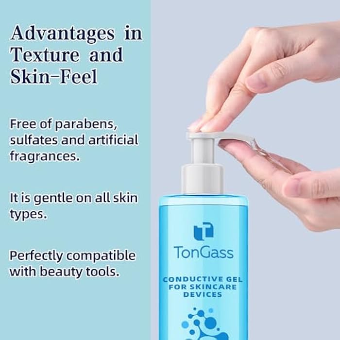 TonGass 1-Pack Collagen Peptide Conductive Gel For Microcurrent Devices, Anti Aging Facial Treatment with Hyaluronic Acid for All Skin, Boost Skin Radiance & Locks in Moisture for 24 Hours (10oz) - Image 2