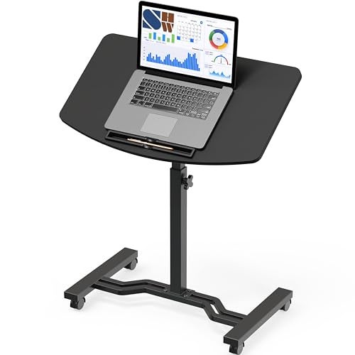 SHW Height Adjustable Rolling Laptop Cart with Tilting Desktop Black