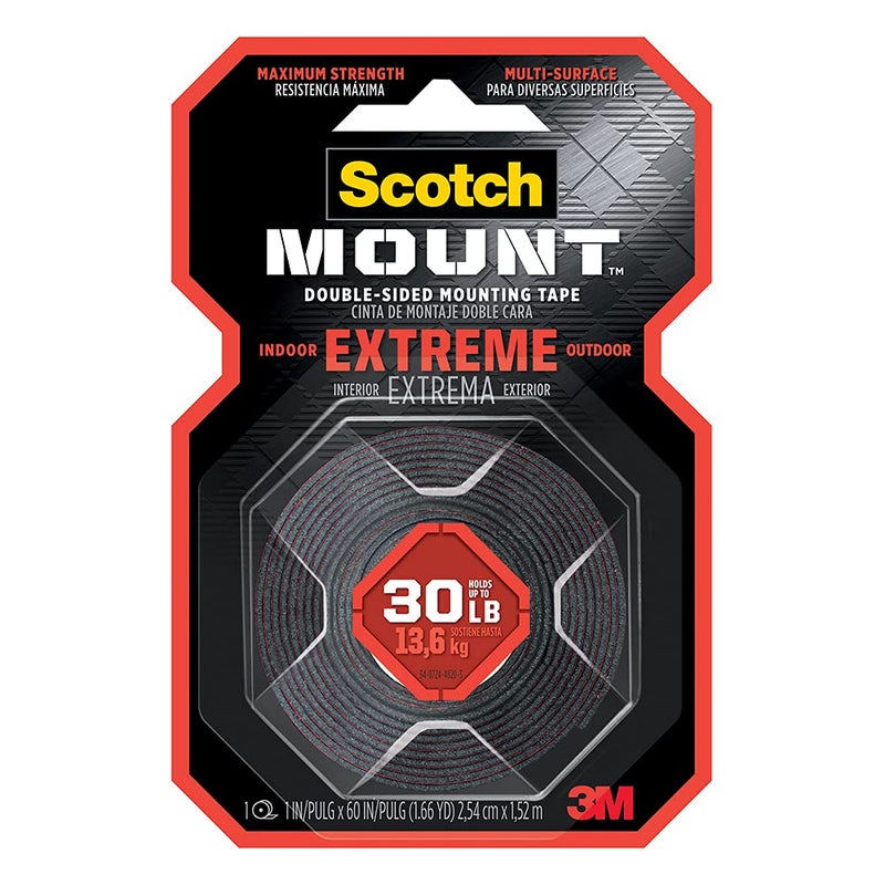Scotch Mount Clear Double-Sided Tape – 1 in × 60 in (2.54 cm × 1.52 m), Transparent, Holds up to 6.8 kg