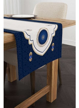 Cango Home Dark Blue White Ramadan Themed Decorative Patterned Digital Printed Runner CGH1314-RN  - Image 1