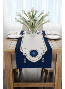 Cango Home Dark Blue White Ramadan Themed Decorative Patterned Digital Printed Runner CGH1314-RN  - Image 2