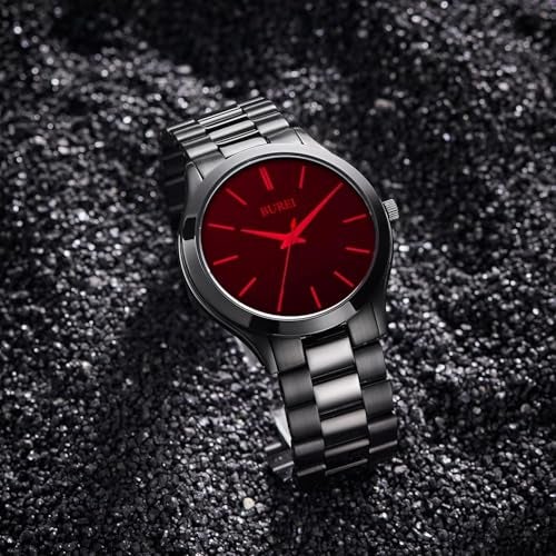 BUREI Men's Watch, Fashion Analog Quartz, Dress Business Stainless Steel Waterproof，Watch for Men (Black+red) - Image 2