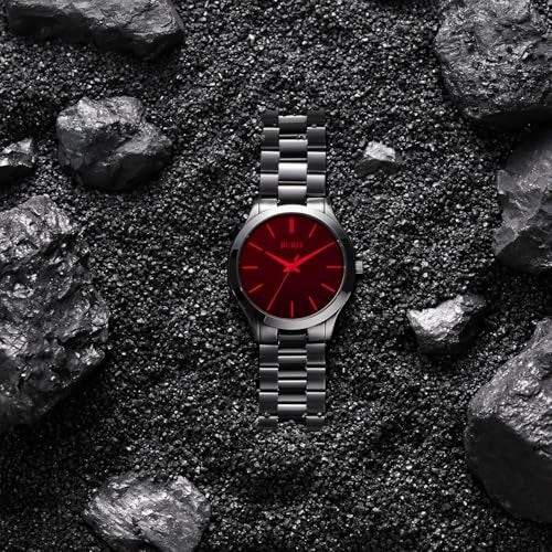 BUREI Men's Watch, Fashion Analog Quartz, Dress Business Stainless Steel Waterproof，Watch for Men (Black+red) - Image 4