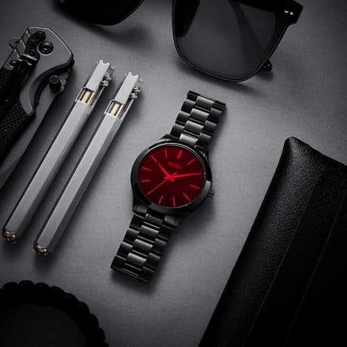 BUREI Men's Watch, Fashion Analog Quartz, Dress Business Stainless Steel Waterproof，Watch for Men (Black+red) - Image 3