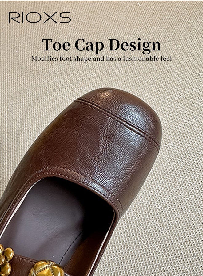 ريوكس أحذية ماري جين النسائية، أحذية الكعب المخفية حذاء الكعب الداخلي، أصابع القدم المربعة مسطحات باليه السيدات مع حزام الكاحل، أحذية دريسي على نمط رجعي للنساء، أحذية مريحة على كعوب المشي، أحذية كلاسيكية أنيقة للعمل الحزب والترفيه اليومي، براون - Image 5