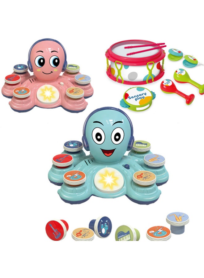 Cartoon Rock Octopus Musical Instrument Jazz Drum Early Education Music Octopus Ringboard Tambourine Sand Hammer Percussion Set-Color:RJ2873 Rock Octopus (lotus Root Starch)  - Image 2
