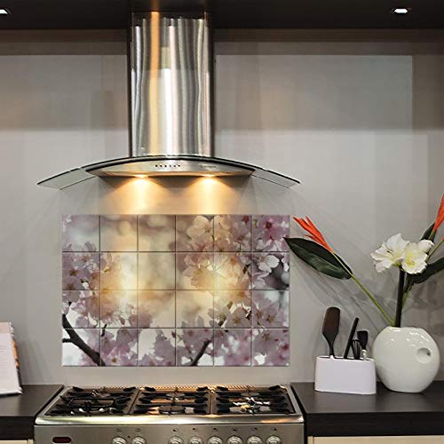 Walldesign Kitchen Protection Anti-Mark Oil Proof Easy Clean Plastic Wall Stickers Cherry Flower (PVC Vinyl, 80 Cm X 54 Cm) - Image 3