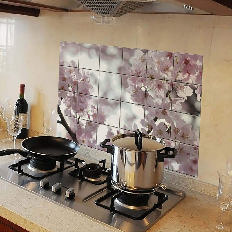 Walldesign Kitchen Protection Anti-Mark Oil Proof Easy Clean Plastic Wall Stickers Cherry Flower (PVC Vinyl, 80 Cm X 54 Cm) - Image 4