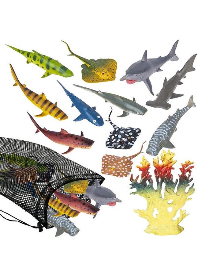 ArtCreativity Sharks & Rays in Mesh Bag, Pack of 12 Sea Creature Figurines in Assorted Designs, Bath Water Toys for Kids, Ocean Life Party Décor, Party Favors for Boys and Girls - Image 1
