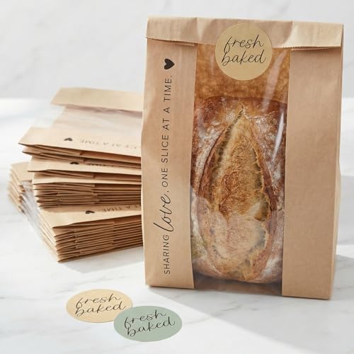 KIBAGA Beautiful Bread Bags for Homemade Bread Clear Window Bags Keep Your Sourdough Loaves Fresh for Days are Great for Gifting Homemade Bread Perfectly Sized Bakery Paper Packaging for Baked Goods - Image 1