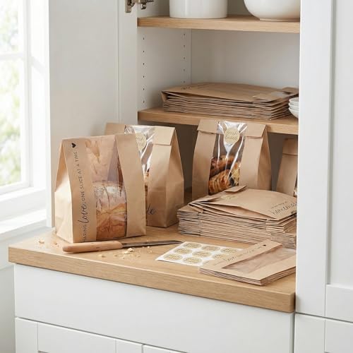 KIBAGA Beautiful Bread Bags for Homemade Bread Clear Window Bags Keep Your Sourdough Loaves Fresh for Days are Great for Gifting Homemade Bread Perfectly Sized Bakery Paper Packaging for Baked Goods - Image 3