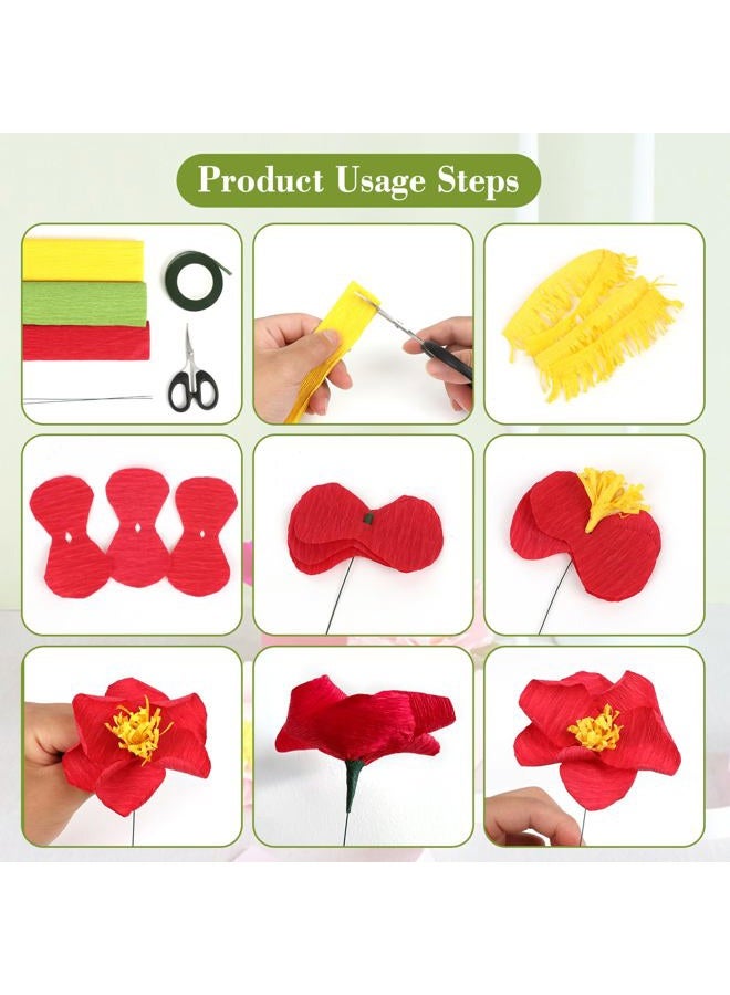 Srapwati 14 Rolls Crepe Paper Rolls, 9.8 Inch x 8.2 Feet Rainbow crepe paper flowers with Floral band、double-sided tape、100 Pcs Green Floral Iron Wire, and scissors for Birthday Party Wedding Festival Ornament - Image 5