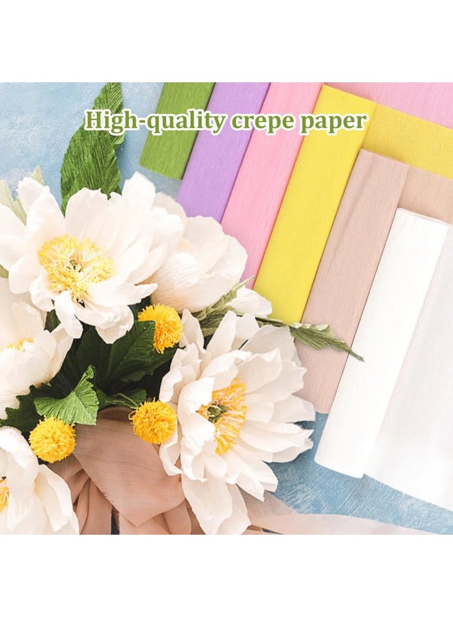 Srapwati 14 Rolls Crepe Paper Rolls, 9.8 Inch x 8.2 Feet Rainbow crepe paper flowers with Floral band、double-sided tape、100 Pcs Green Floral Iron Wire, and scissors for Birthday Party Wedding Festival Ornament - Image 2