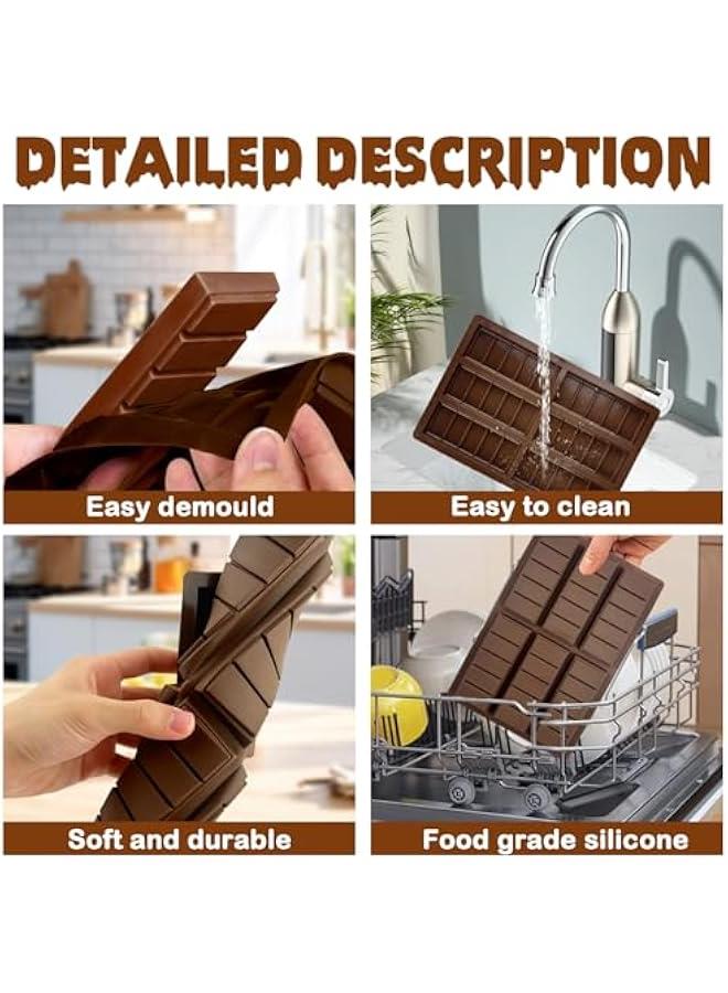 2Pcs Dubai Chocolate Bar Mold Deep Thick Chocolate Bar Mold Break Apart Silicone Chocolate Candy Mold Rectangle Non-Stick for Filling Protein Knafeh Pistachio Chocolate Bar - Image 3