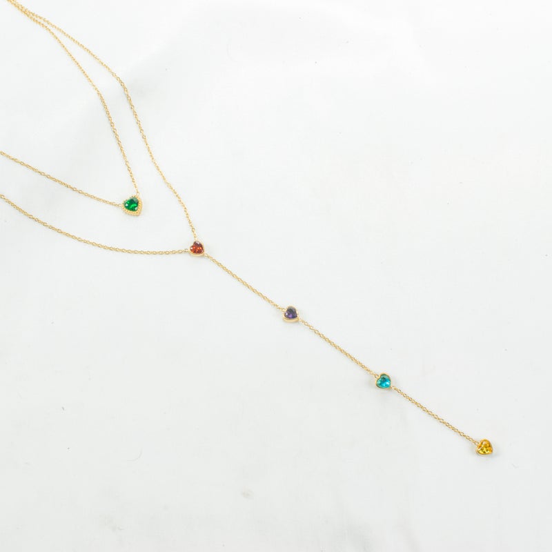 سلسلة أستانليس ستيل ذهبي 2 دور شكل قلب زيركون متعدد الألوان - Image 1