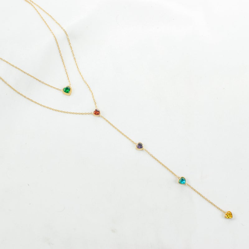 سلسلة أستانليس ستيل ذهبي 2 دور شكل قلب زيركون متعدد الألوان - Image 2