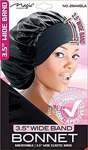 Magic Collection 35 Inch Wide Band Bonnet Elastic Band Black - Image 1