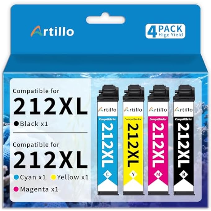 REMANUFACTURED INK CARTRIDGE REPLACEMENT FOR EPSON 212XL INK CARTRIDGES 212 XL T212XL FOR EPSON EXPRESSION HOME XP-4100 XP-4105 WORKFORCE WF-2830 WF-2850 PRINTER (BLACK, CYAN, MAGENTA, YELLOW, 4 PACK) - Image 1