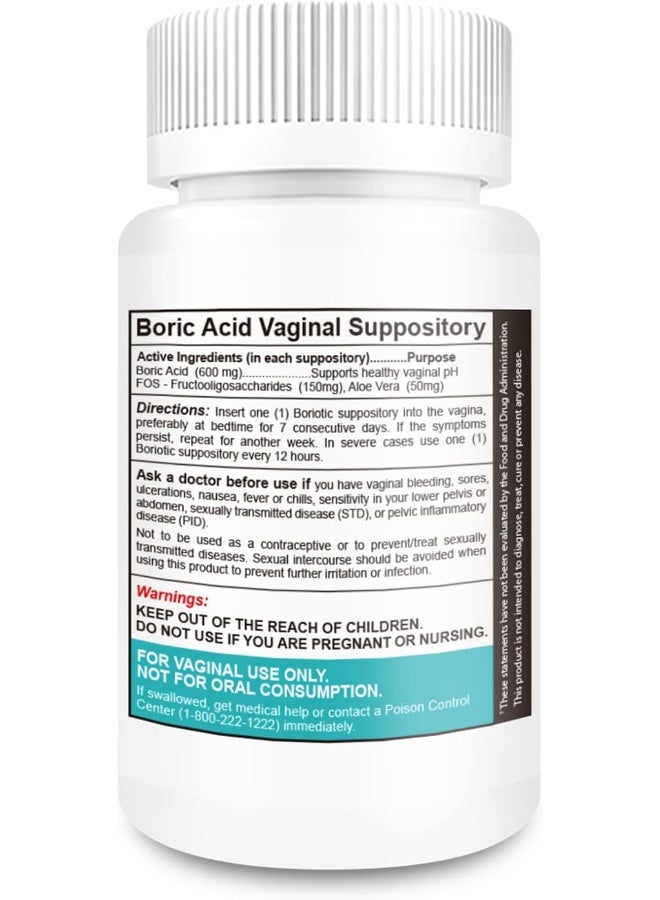 NutraBlast Boric Acid Vaginal Suppositories Complex w/Aloe Vera & FOS Prebiotic Enhancer | All Natural Boriotic | Made in USA (30 Count) - Image 2