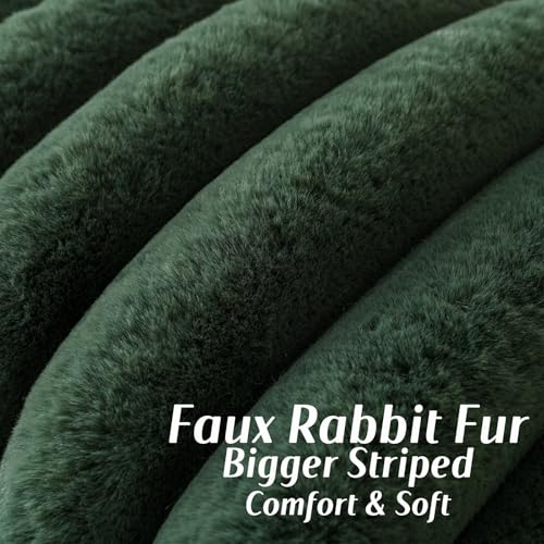 FUTEI Dark Green Decorative Throw Pillow Covers 18x18 Inch Set of 2 Square Soft Faux Rabbit Fur Thick Striped Cushion CoverSpring Home Decor for Couch Bed Living Room - Image 3